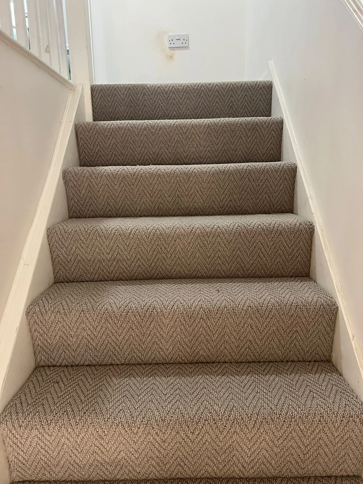 Patterned carpet fitted on a straight staircase, Signature Carpets and Flooring, Greater Manchester